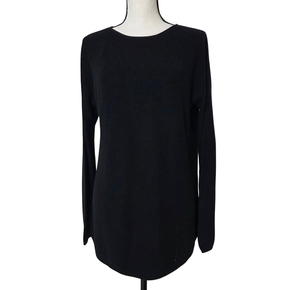 NWT Talbots PM Ribbed Knit Long Sleeve Round Neck Sweater Black
